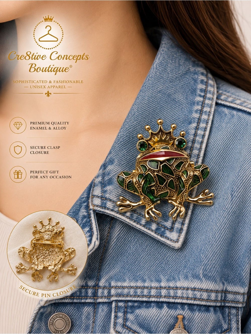 Frog Prince Crown Brooch – Vintage Statement Piece